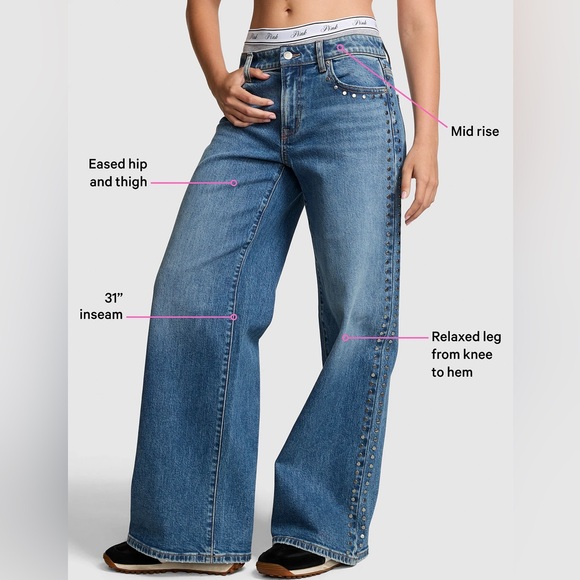 VS Pink Jeans Studded Wide-Leg - Picture 6 of 8